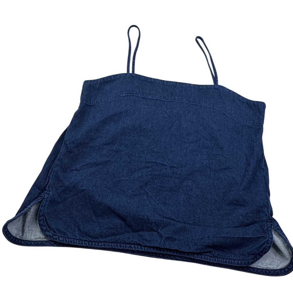 3x1 NYC Denim Camisole Top Indigo Blue Spaghetti Strap Side Slit L Boho festival